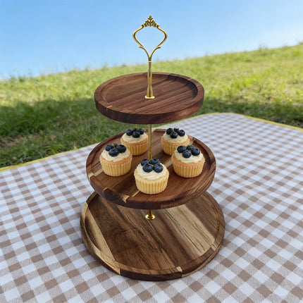 Wooden Cake Stand Rustic European Style Tiered Dessert Tray Server For Party