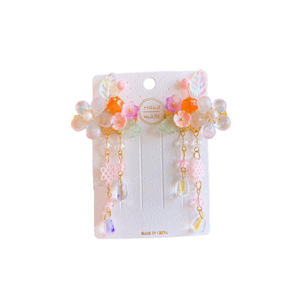 2Pcs Hanfu Flower Hair Clip Pearl Tassel Butterfly Hairpin Female/Children Party - Aimall