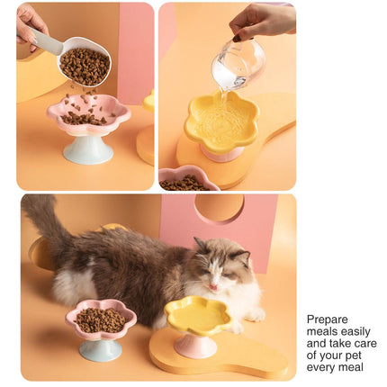 Flower Ceramic Cat Bowl Pet Food Bowl Snack Tray for Cats and Small Pets Feeding
