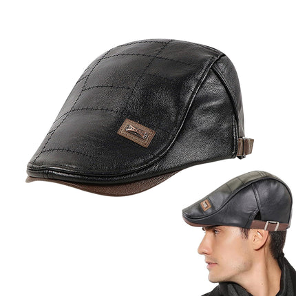 Leather Beret Hat Retro Newsboy Warm Cap Duckbill Visor Flat Caps For Men