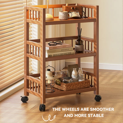 3 Tier Movable Storage Rack with Wheels Sturdy Bamboo for Kitchen Storage Use