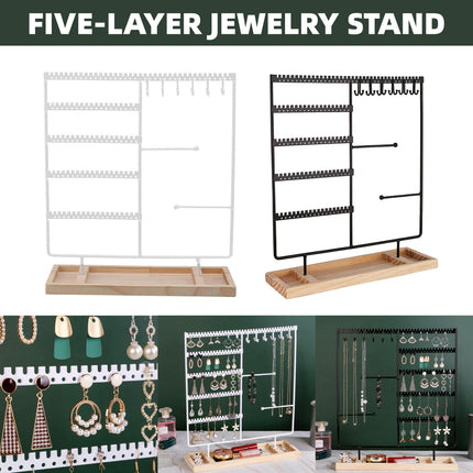 Jewelry Display Stand With Wooden Base Detachable Rack For Earrings Necklace