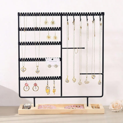 Jewelry Display Stand With Wooden Base Detachable Rack For Earrings Necklace