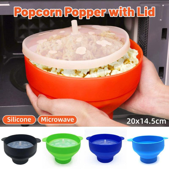 High Temperature Resistant Silicone Popcorn Bucket Collapsible Bowl with Handle