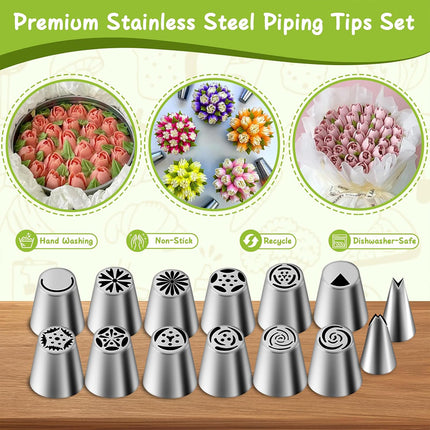 Russian Piping Tips Cake Decorating Set - 14 or 32 PCS Stainless Steel Nozzles