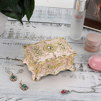 Retro Jewelry Box Trinket Organizer Alloy Crafts Ring Necklace Storage Box