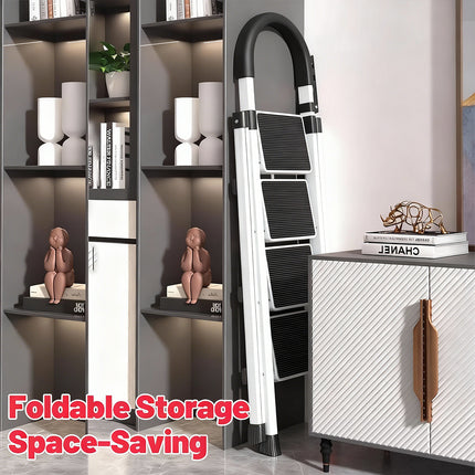 Folding 4 Step Ladder 120cm Carbon Steel White Frame Tool Rack for Home Kitchen