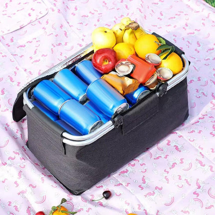 Folding Picnic Basket Insulated Cooler Bag Portable Outdoor Grocery Storage