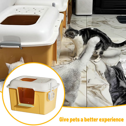 Yellow Cat Litter Box Semi Enclosed Large Extra Height Toilet with High Sides