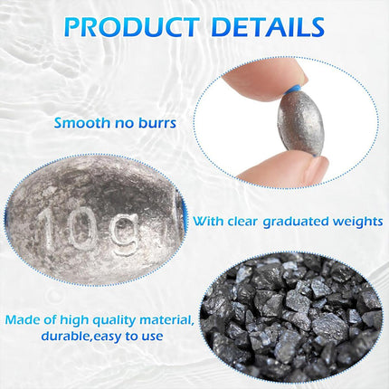 Egg Shaped Fishing Lead Sinker Plastic Core Raft Pole Weight Tackle Accessories