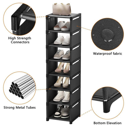 Eight Layer Black Shoe Rack Home Dustproof Shoe Cabinet Removable Multi Shelves