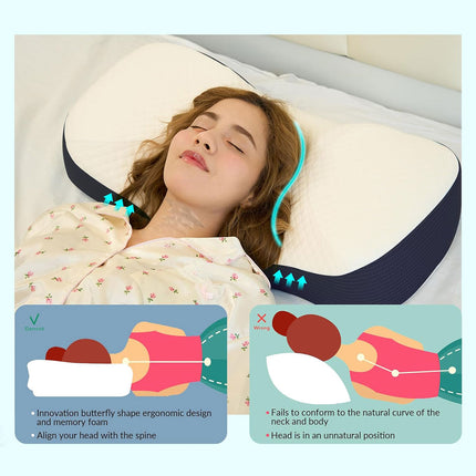 Memory Foam Neck Pillow Ergonomic Slow-Rebound with Tencel Mesh Cover
