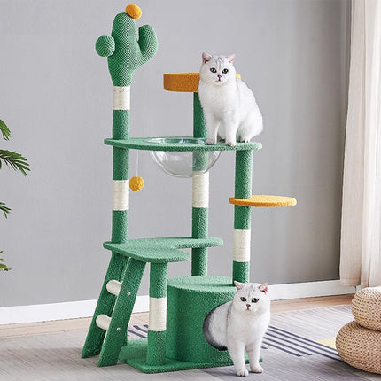 Cactus Shape Cat Tree Climbing Tower Scratching Board Nest for Kitten Play Rest