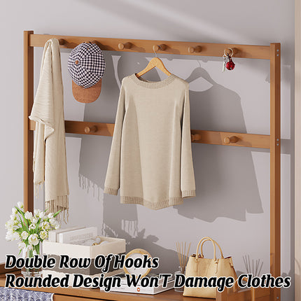 Multifunctional Bamboo Shoe Rack with Curtain for Entryway Shoes Hats Clothes