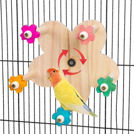 Rotating Wooden Bird Toy Parrot Ferris Wheel Cage Play Stand Turntable Spinner