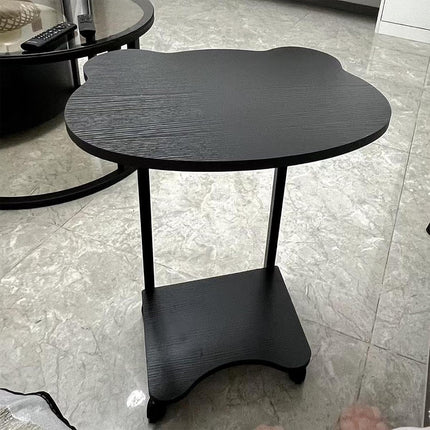 Black Mobile Side Table with Wheels 2-Tier Durable for Living Room Bedroom Use
