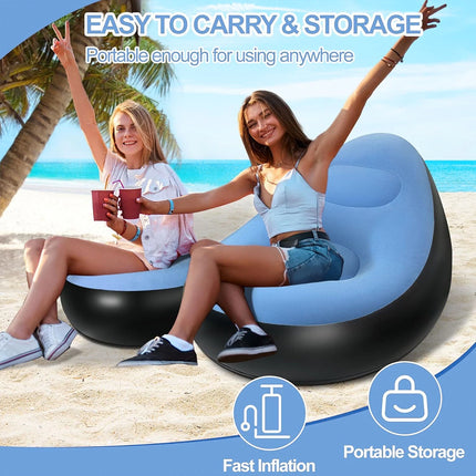 Inflatable Folding Lazy Sofa Chair PVC Air Recliner With Pump Backrest Seat Bed