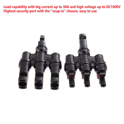 Solar Connector Set 1Pair T Type Four Way Photovoltaic Adapter for Panel System