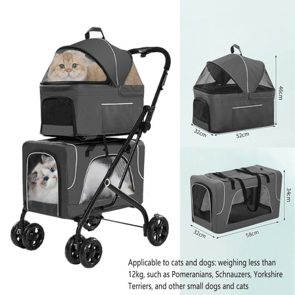 3 in 1 Portable Folding Pet Stroller Outdoor Travel Double Deck Cat Dog Carrier