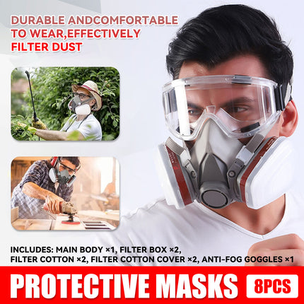 8PCS 6200 Protective Face Mask Respirator with 2 Filters for Painting Sanding