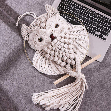 Macrame Owl Wall Hanging Boho Woven Decor Handmade Tapestry Home Decoration Art