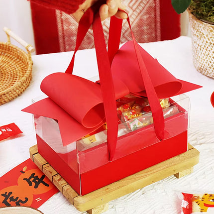 Clear Handheld Flower Gift Box Bow Fruit Flower Packaging Display Box Floral