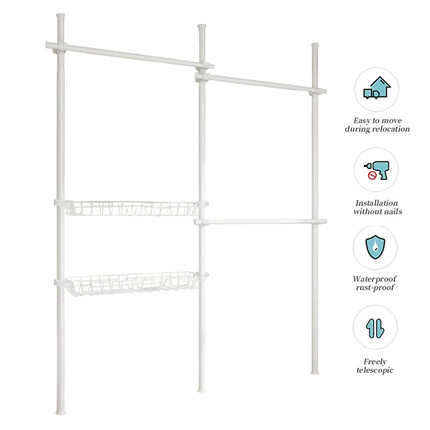 Modular Floor-Standing Clothes Rack Adjustable Height for Home Clothes Storage