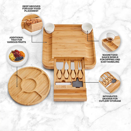 Bamboo Cheese Cutting Board Knife Gift Set Wooden Charcuterie Meat Serving Tray