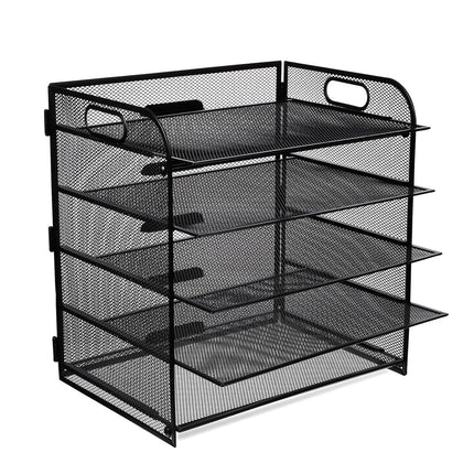 5 Tray Paper Organizer with Handle Mesh Desk File Letter Holder Black Storage