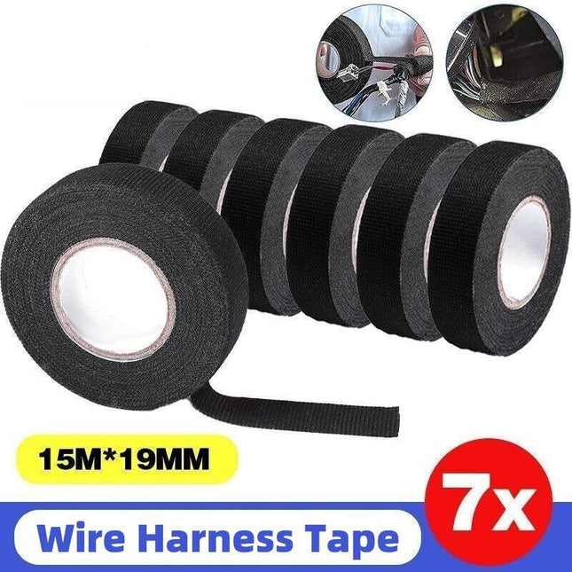 7Roll Electrical Harness Tape Wire Loom Cloth Noise Damping Heat Proof 19Mmx15M - Aimall
