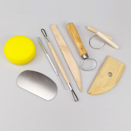 8 Pcs Pottery Sculpting Carving Tool Set with Grey and Yellow Bag