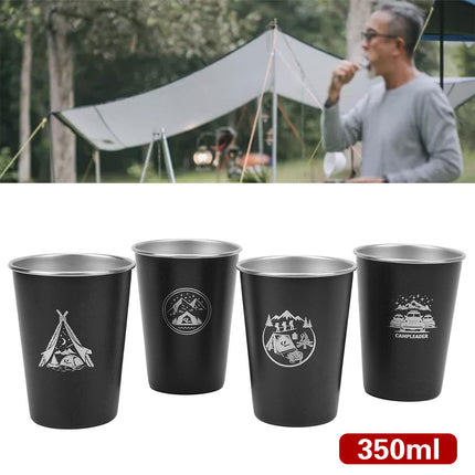 Set of 4 Outdoor 304 Stainless Steel Cups Coffee Tea Beer Camping Water Cups