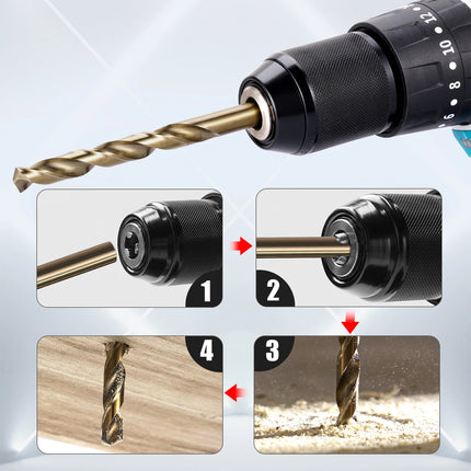 19pcs Straight Shank Twist Drill Bit Set High Speed Steel Metal Drilling Tool