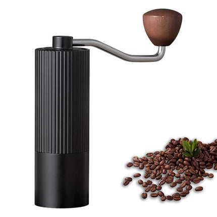 Hand Crank Coffee Grinder Stainless Steel Burr Mill Portable Black Wood Knob