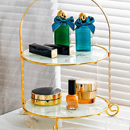 2 Tier Display Stand Gold Metal Frame Marble Trays 21x37cm for Party Wedding