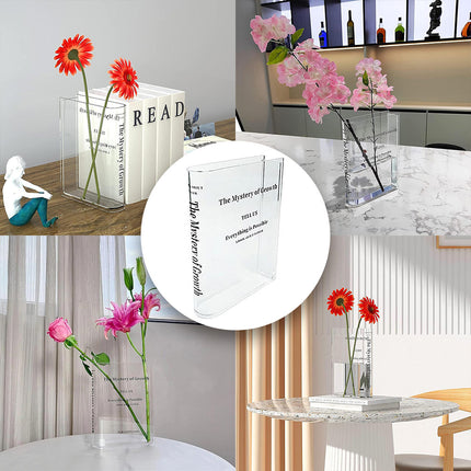 Transparent Book Vase Flower Holder Acrylic Decorative Table Display Stand