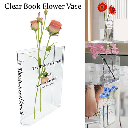 Transparent Book Vase Flower Holder Acrylic Decorative Table Display Stand
