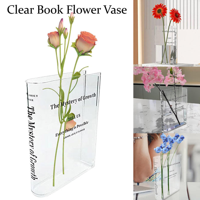 Transparent Book Vase Flower Holder Acrylic Decorative Table Display Stand