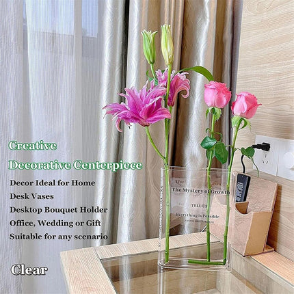 Transparent Book Vase Flower Holder Acrylic Decorative Table Display Stand