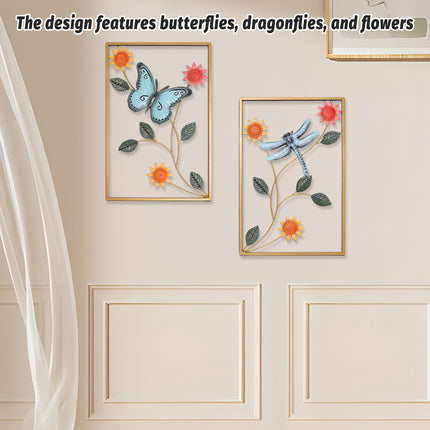 2PCS Dragonfly and Butterfly Iron Wall Decor Living Room Bedroom Home Decoration