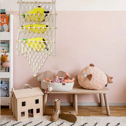 Macrame Wall Storage Rack Cotton Rope Off-White Adjustable Height