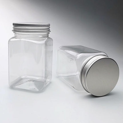 20pcs Square Transparent Plastic Bottle with Aluminum Cap Sealed Jar for Food