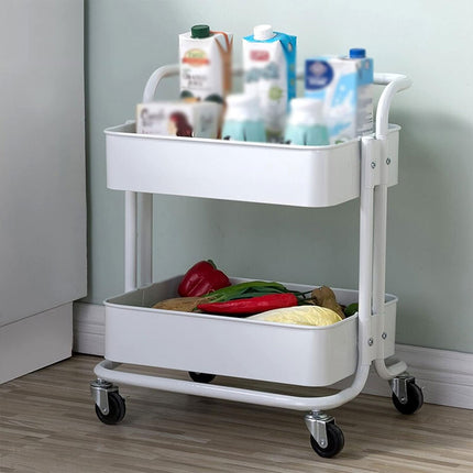 2 Tier Trolley Cart Storage Utility Rack Swivel Shelf Organizer Green White