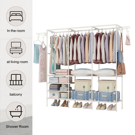 Multi Function Zoned Floor Standing Clothes Coat Rack Space Saving Stable Sturdy