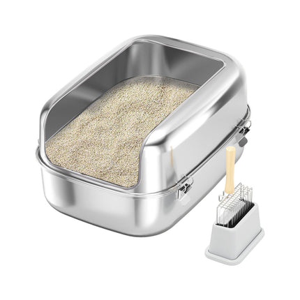 Cat Litter Box Open Design Stainless Steel Large Easy Clean Pet Toilet Tray