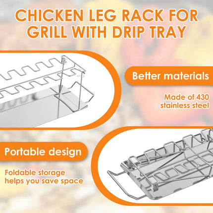 Folding Grilled Chicken Leg Plate Stainless Steel BBQ Grill Rack Outdoor Tool