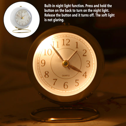 Simple Quiet Metal Alarm Clock with Night Light Battery-powered for Home Bedroom