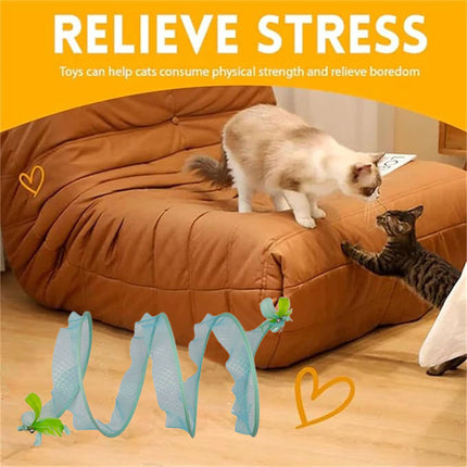 Cat Tunnel Toy Set Collapsible Cat Tube with Teaser Wand Feather Toy Indoor Play