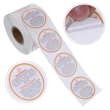5 Rolls Candle Warning Stickers 38mm Round Labels 2500 Pack Black White