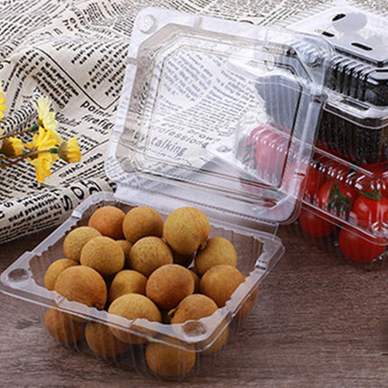 100pcs Transparent Plastic Fruit Box with Tape Cover Storage Packaging for Fruit